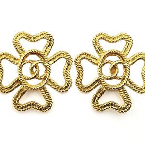Chanel Vintage Gold Plated CC Rope Cross Large Clip on Earrings